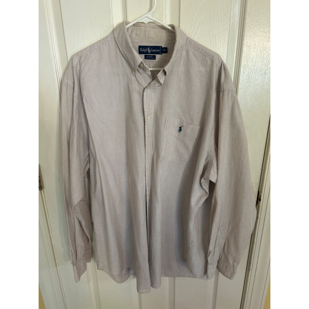Ralph Lauren Blaire Tan  Striped‎ Seersucker  Button Down Shirt  Size XXL